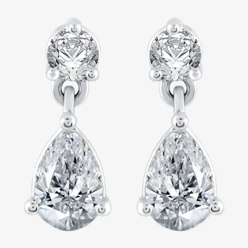 Ever Star (H-I / Si2-I1) Womens 1 CT. T.W. Lab Grown White Diamond 10K White Gold Pear Drop Earrings