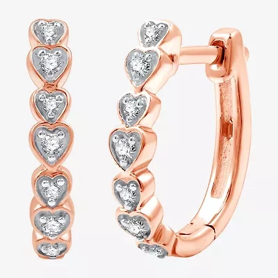 Womens 1/10 CT. T.W. Lab Grown White Diamond 14K Rose Gold Over Silver Sterling Silver 15.5mm Heart Hoop Earrings