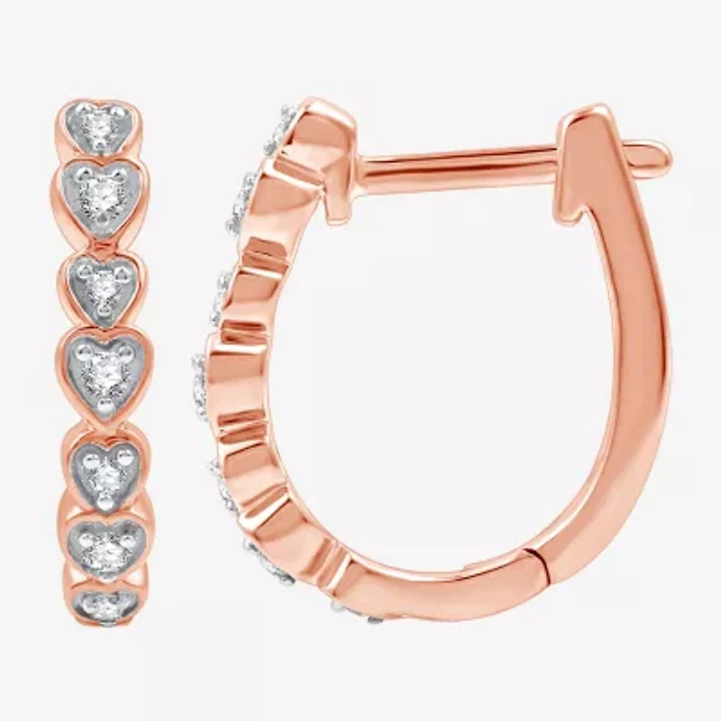 Womens 1/10 CT. T.W. Lab Grown White Diamond 14K Rose Gold Over Silver Sterling Silver 15.5mm Heart Hoop Earrings