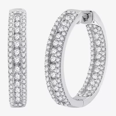 Womens 2 CT. T.W. Lab Grown White Diamond Sterling Silver 23.8mm Hoop Earrings