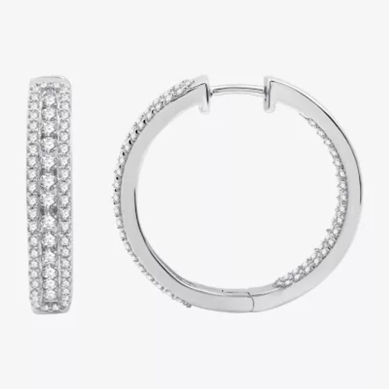 Womens 2 CT. T.W. Lab Grown White Diamond Sterling Silver 23.8mm Hoop Earrings