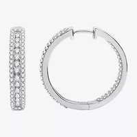 Womens 2 CT. T.W. Lab Grown White Diamond Sterling Silver 23.8mm Hoop Earrings