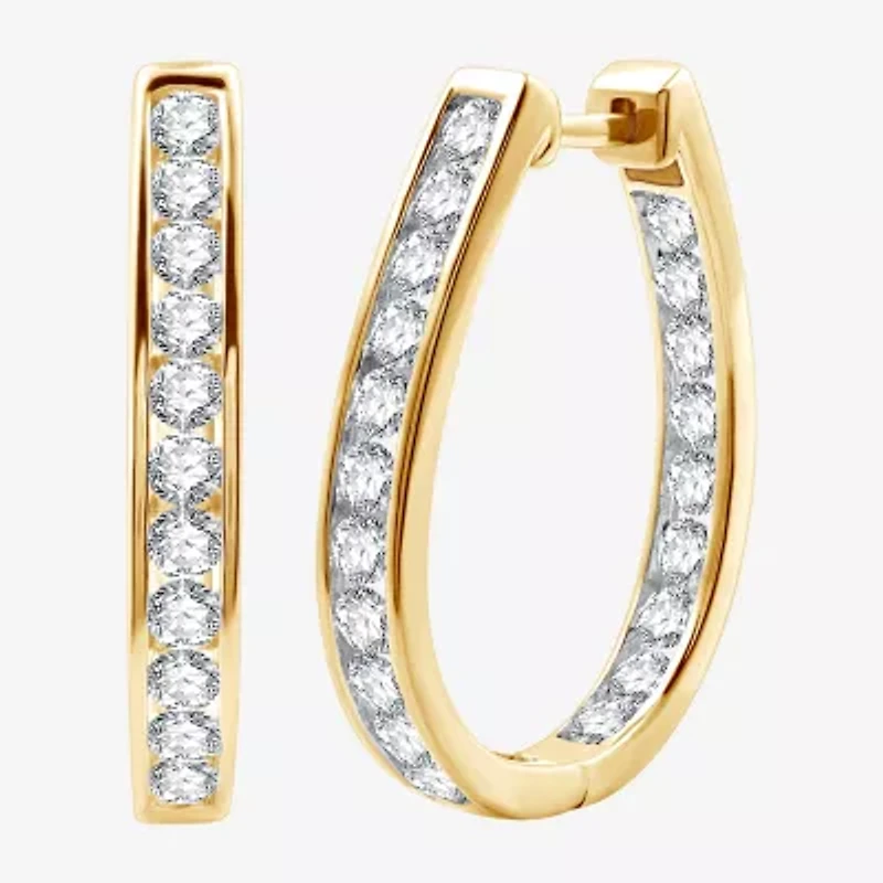 Womens 2 CT. T.W. Lab Grown White Diamond 14K Gold Over Silver Sterling Silver 27mm Hoop Earrings