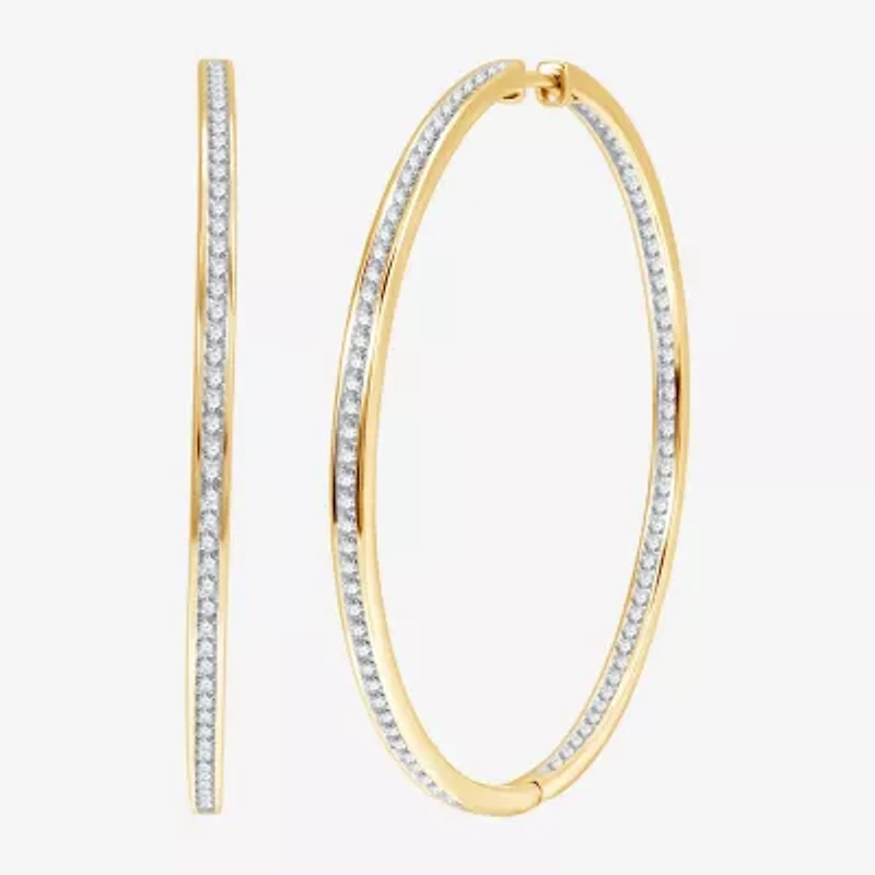 Womens 2 CT. T.W. Lab Grown White Diamond Sterling Silver 51.3mm Hoop Earrings