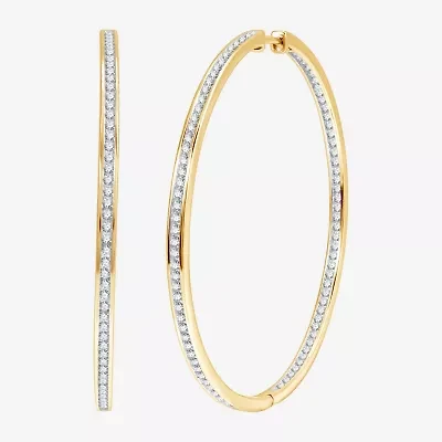 Womens 2 CT. T.W. Lab Grown White Diamond Sterling Silver 51.3mm Hoop Earrings