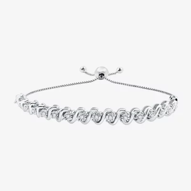 Womens 1/4 CT. T.W. Lab Grown White Diamond Sterling Silver Bolo Bracelet