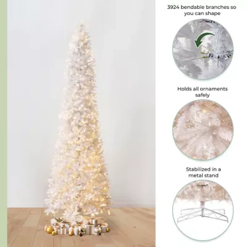 Nearly Natural Slim Faux 12 Foot Pre-Lit Fir Christmas Tree