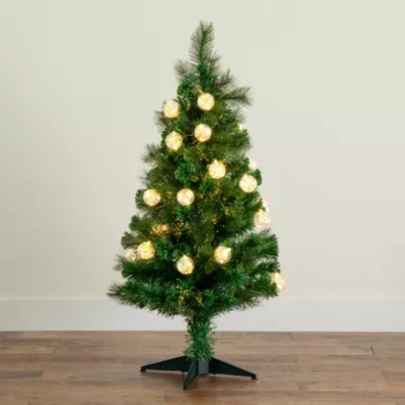 Nearly Natural Fiber Optic Faux 4 Foot Pre-Lit Pine Christmas Tree