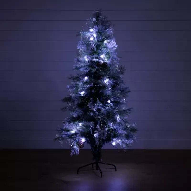 Nearly Natural Fiber Optic Faux 5 Foot Pre-Lit Flocked Pine Christmas Tree