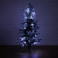 Nearly Natural Fiber Optic Faux 5 Foot Pre-Lit Flocked Pine Christmas Tree