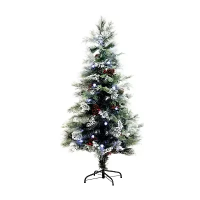 Nearly Natural Fiber Optic Faux 5 Foot Pre-Lit Flocked Pine Christmas Tree