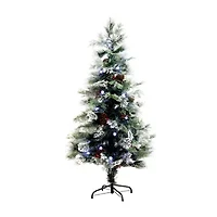 Nearly Natural Fiber Optic Faux 5 Foot Pre-Lit Flocked Pine Christmas Tree