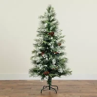 Nearly Natural Fiber Optic Faux 5 Foot Pre-Lit Flocked Pine Christmas Tree