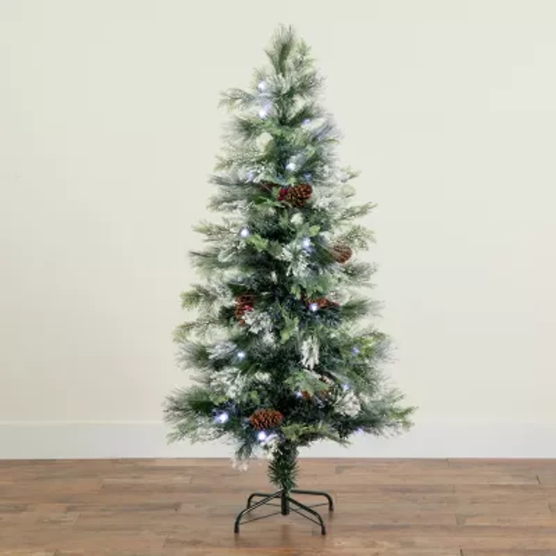 Nearly Natural Fiber Optic Faux 5 Foot Pre-Lit Flocked Pine Christmas Tree