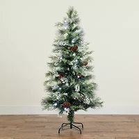 Nearly Natural Fiber Optic Faux 5 Foot Pre-Lit Flocked Pine Christmas Tree