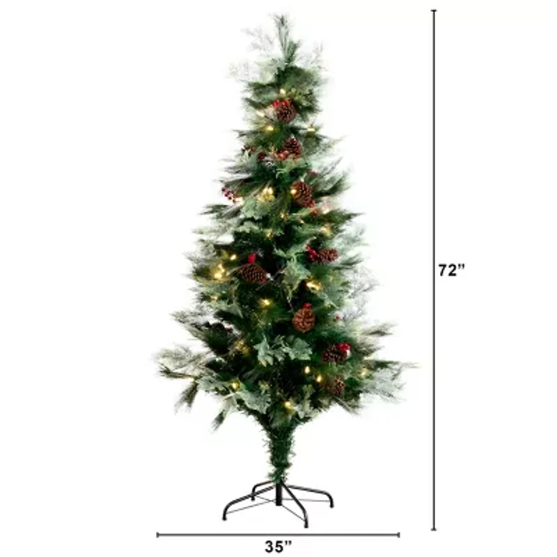 Nearly Natural Fiber Optic Faux 6 Foot Pre-Lit Pine Christmas Tree