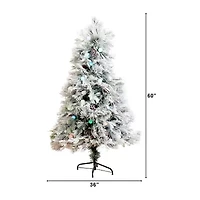 Nearly Natural Fiber Optic Faux 5 Foot Pre-Lit Flocked Pine Christmas Tree