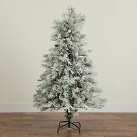 Nearly Natural Fiber Optic Faux 5 Foot Pre-Lit Flocked Pine Christmas Tree