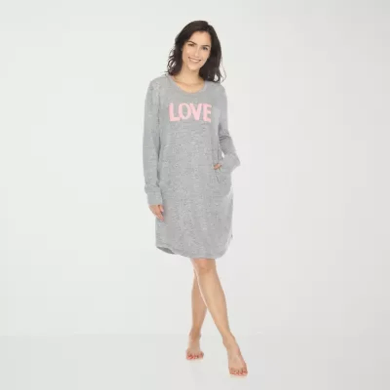 White Mark Womens Round Neck Long Sleeve Nightshirt