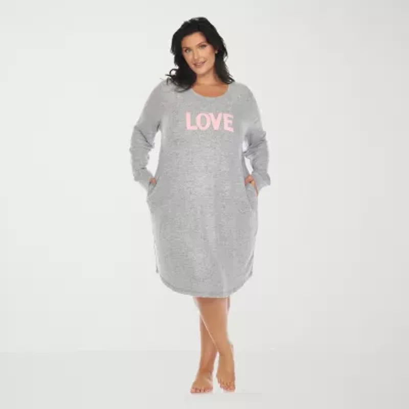 White Mark Womens Round Neck Long Sleeve Plus Nightgown