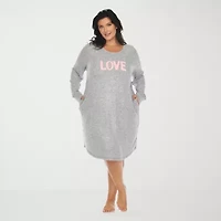 White Mark Womens Round Neck Long Sleeve Plus Nightgown