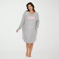 White Mark Womens Round Neck Long Sleeve Plus Nightgown