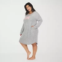 White Mark Womens Round Neck Long Sleeve Plus Nightgown