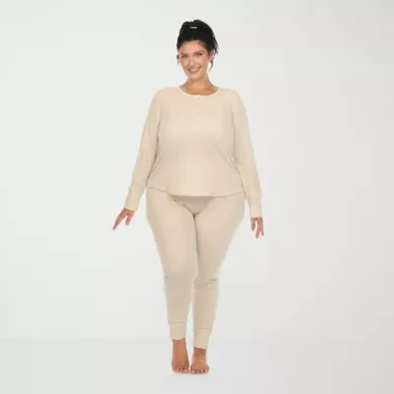 White Mark Womens Long Sleeve 2-pc. Plus Pajama Sets