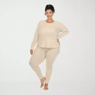 White Mark Womens Long Sleeve 2-pc. Plus Pajama Sets