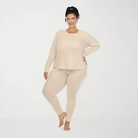 White Mark Womens Long Sleeve 2-pc. Plus Pajama Sets