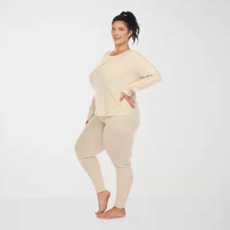 White Mark Womens Long Sleeve 2-pc. Plus Pajama Sets