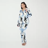 White Mark Womens Satin Long Sleeve 2-pc. Plus Pajama Sets
