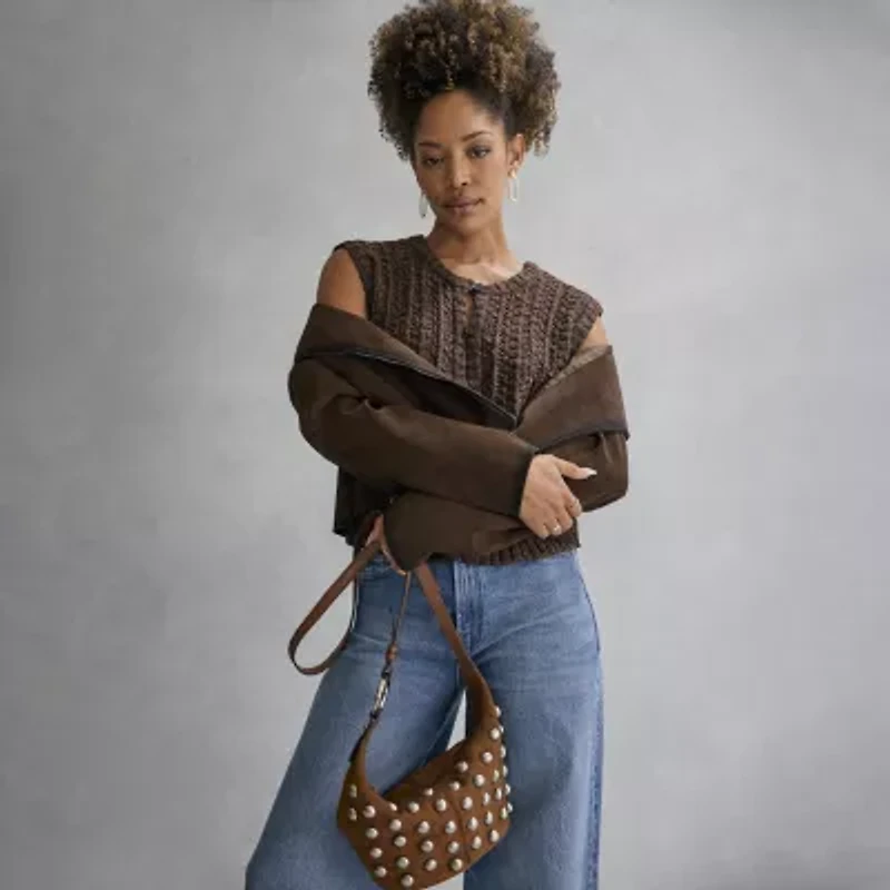 a.n.a Susan Genuine Suede Studded Crossbody Bag
