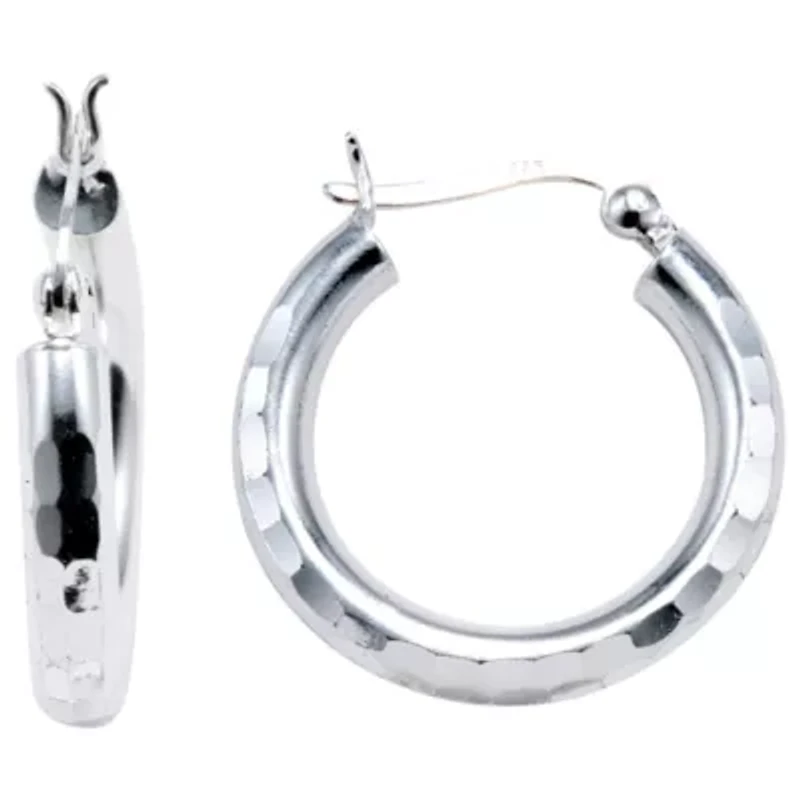 Hammered Hoop Earrings Sterling Silver