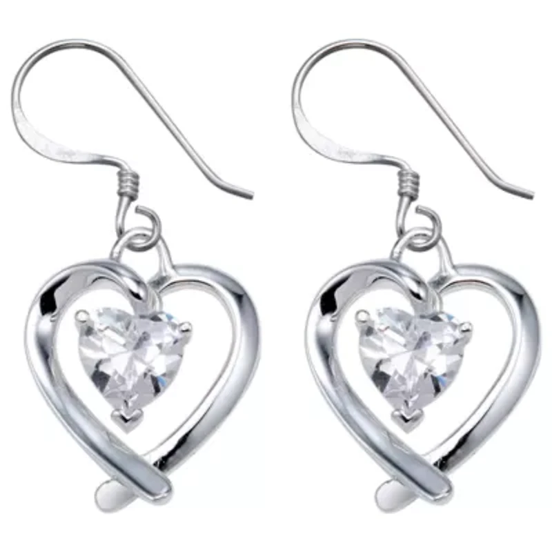 Sterling Silver Cubic Zirconia Heart Earrings