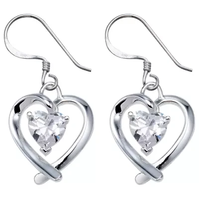 Sterling Silver Cubic Zirconia Heart Earrings