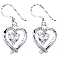 Sterling Silver Cubic Zirconia Heart Earrings