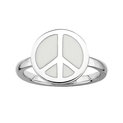 Personally Stackable Sterling Silver White Enamel Peace Ring