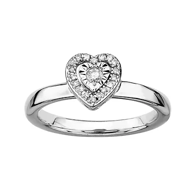 Personally Stackable 1/10 CT. T.W. Diamond Sterling Silver Heart Stackable Ring