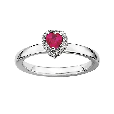 Personally Stackable Diamond-Accent Lab-Created Ruby Heart Ring