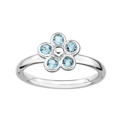 Personally Stackable Genuine Blue Topaz Flower Ring