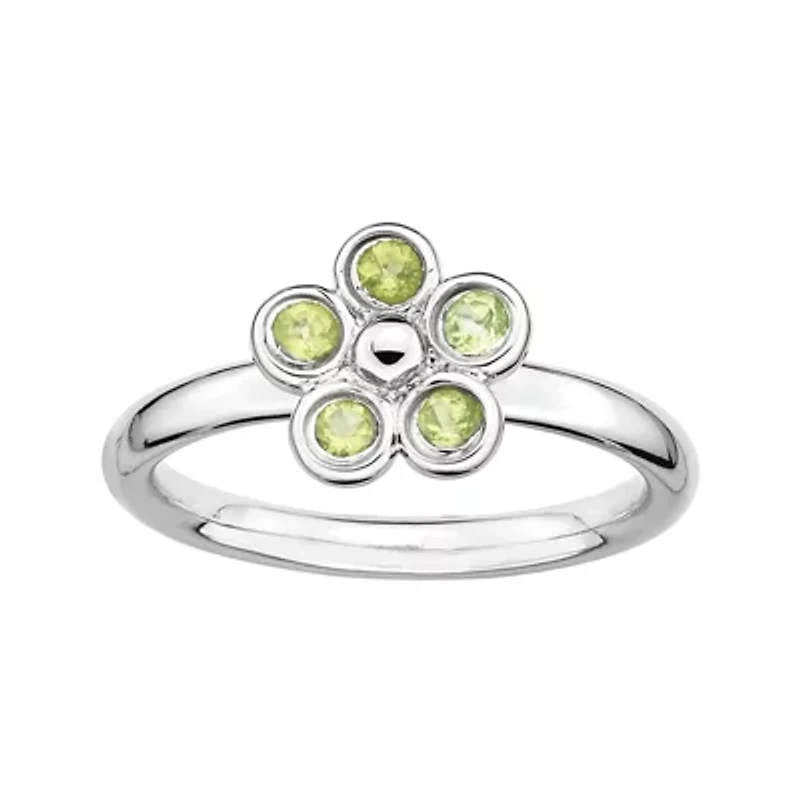 Personally Stackable Genuine Peridot Flower Ring
