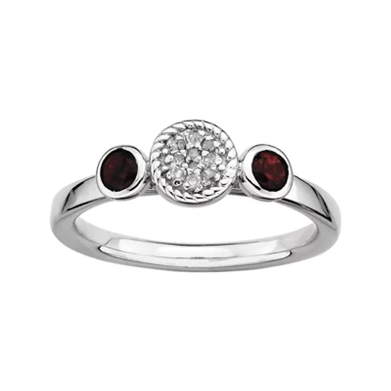 Personally Stackable Double Garnet & Diamond-Accent Ring