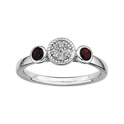 Personally Stackable Double Garnet & Diamond-Accent Ring