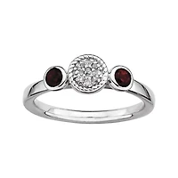 Personally Stackable Double Garnet & Diamond-Accent Ring
