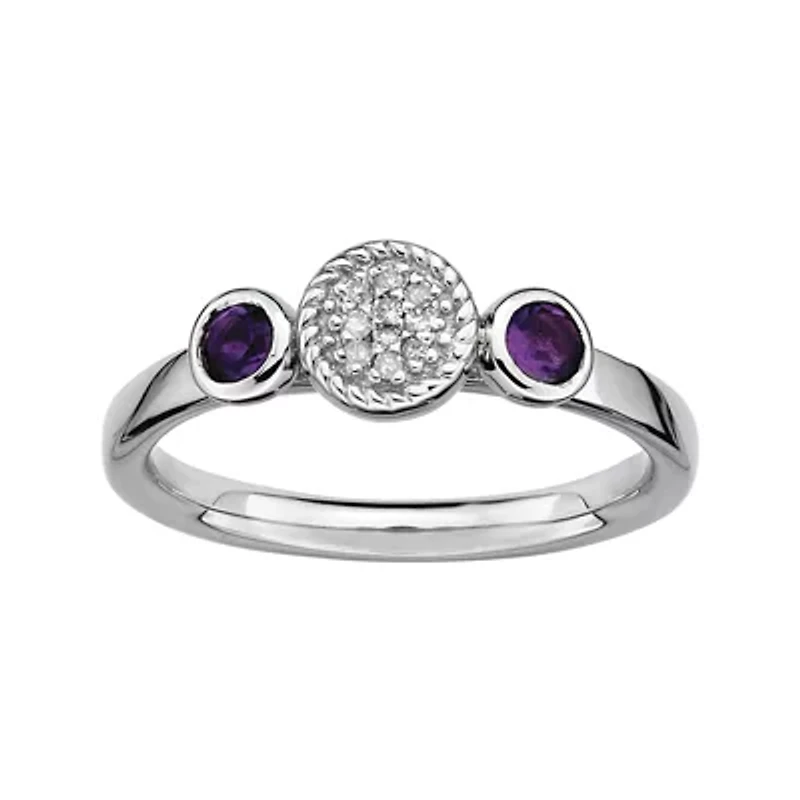 Personally Stackable Double Amethyst & Diamond-Accent Ring
