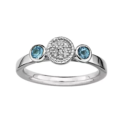 Personally Stackable Double Blue Topaz & Diamond-Accent Ring