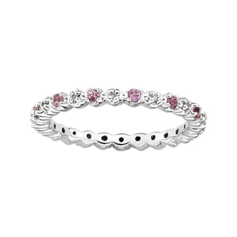 Personally Stackable Genuine Pink Tourmaline & Diamond-Accent Eternity Ring