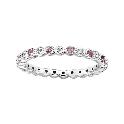 Personally Stackable Genuine Pink Tourmaline & Diamond-Accent Eternity Ring