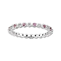 Personally Stackable Genuine Pink Tourmaline & Diamond-Accent Eternity Ring